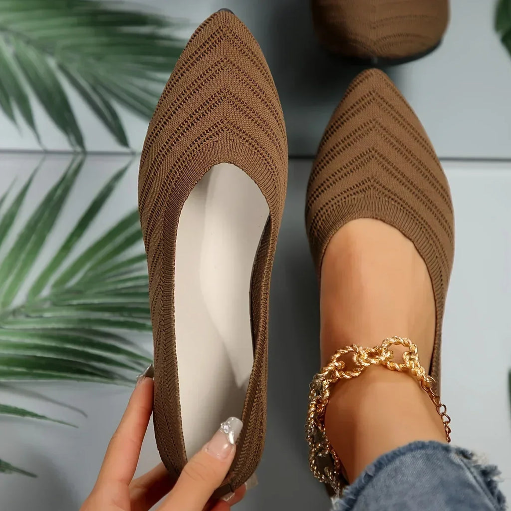 New 2024 Pointed Toe Flat Office Boat Solid Color Knitted Slip on Shoes Casual Ballet Flats Shoes Women Loafers Zapatos De Mujer