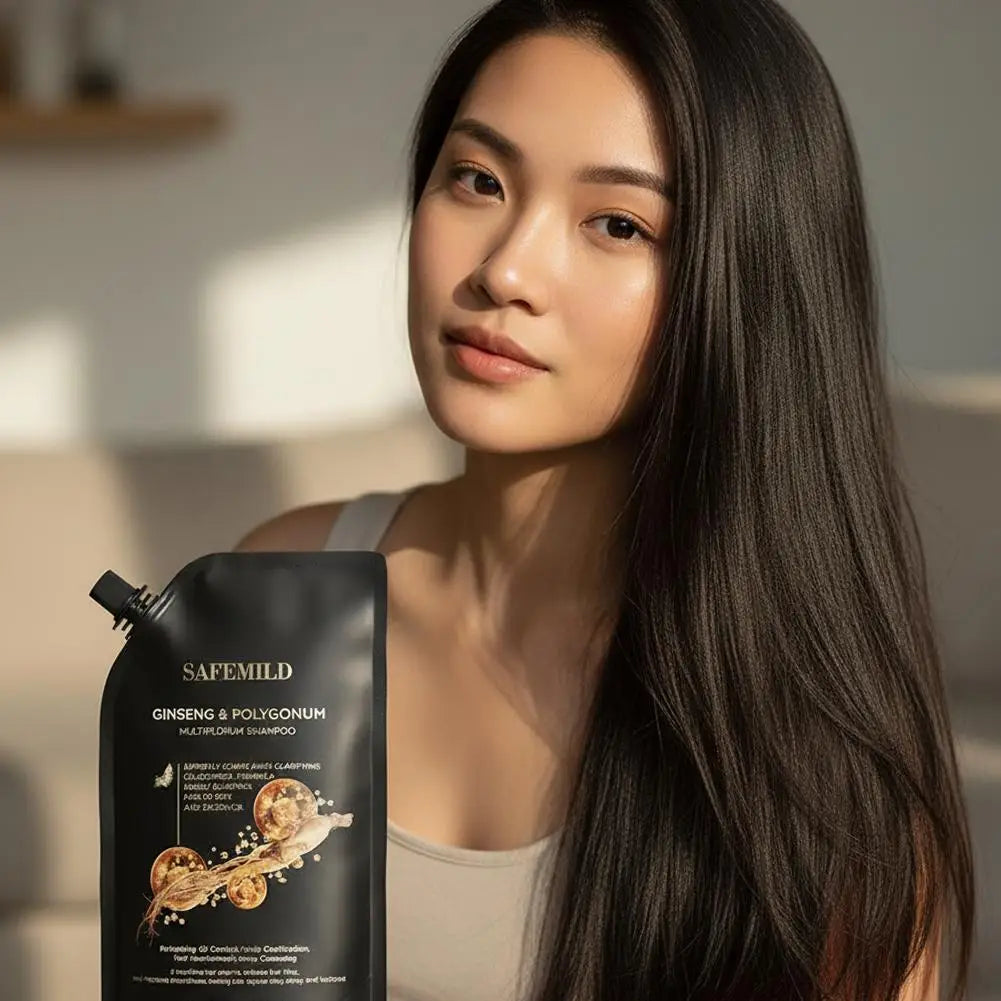 Black Ganoderma Polygonum Multiflorum Shampoo Ginseng Herbal Repair Nourish Hair Soft Smooth Moisturize Scalp Care 100ml/300ml