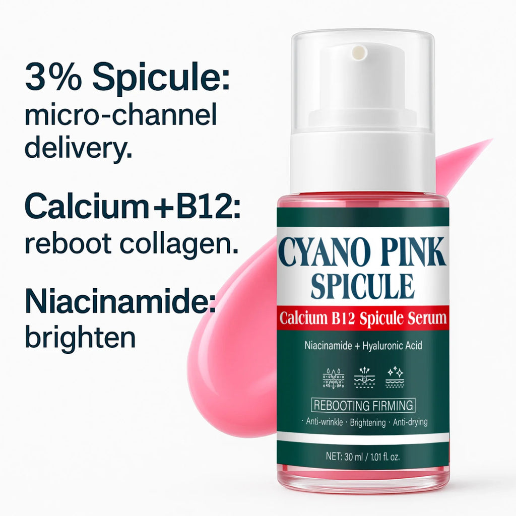 Cyano Pink Spicule Serum Calcium B12 Facial Essence with Niacinamide Hyaluronic Acid Brightening Hydrating Firming Face Serum Mo