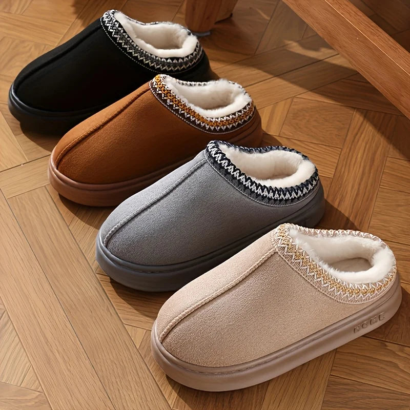Women's Comfort Lined Slippers Soft Sole Winter Warm Indoor Outdoor Shoes Elegant Couple Slippers
