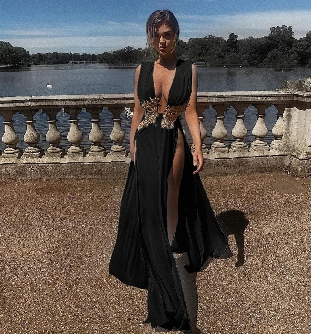 Sexy Club Famous Brand Dress Solid Embroidery V-neck Sleeveless Summer Sexy Celebrity Party Maxi Dress Vestidos