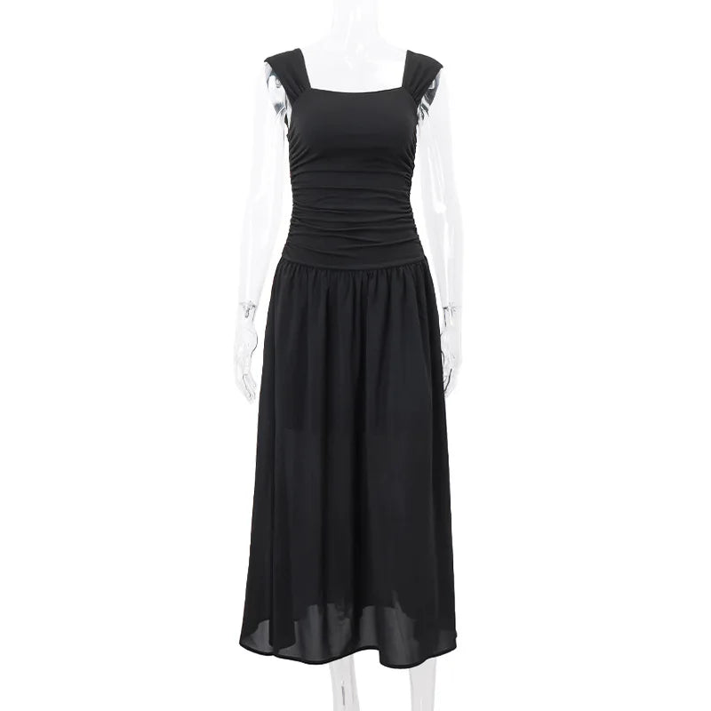 Elegant Slip Long Dresses Sexy Women Ruched Bodycon Solid Maxi Dress Spring Y2K Summer Temperament High-waist Vestidos