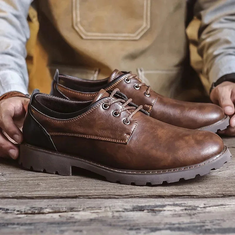 Vintage Men's Leather Shoes Casual Shoe Outdoor Workwear Men's Shoes British Style Single Botines Para Hombres Zapatillas Male
