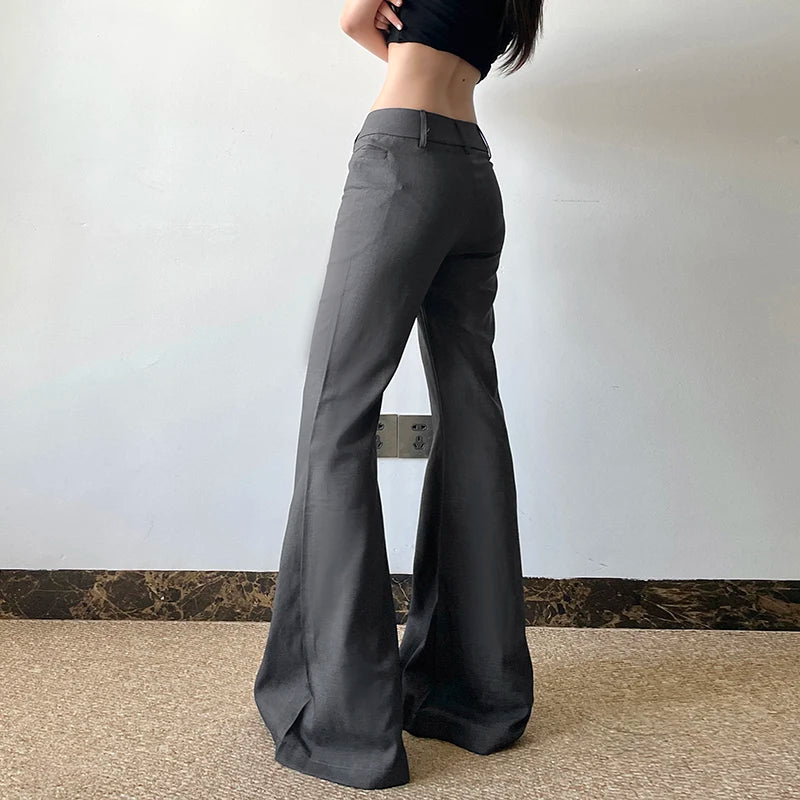 Office Ladies Basic Slim-fitting Solid Suitpants Y2K Elegant Fashion Low-Waisted Flare Pants Women 2025 Autumn Spring Trousers