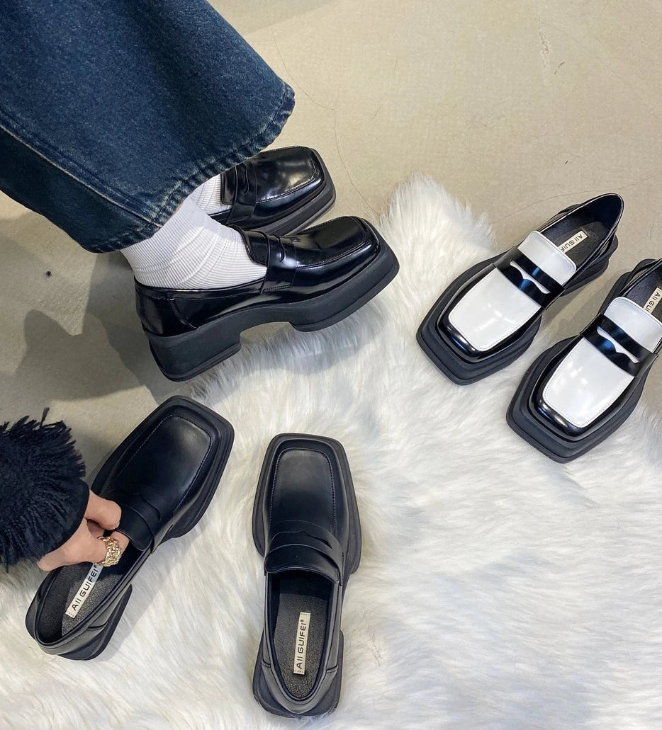 Women's Shoes Fashionable Women's Thick-soled College Style Casual Loafers Genuine Leather Luxury Women's Shoes Zapatos De Mujer