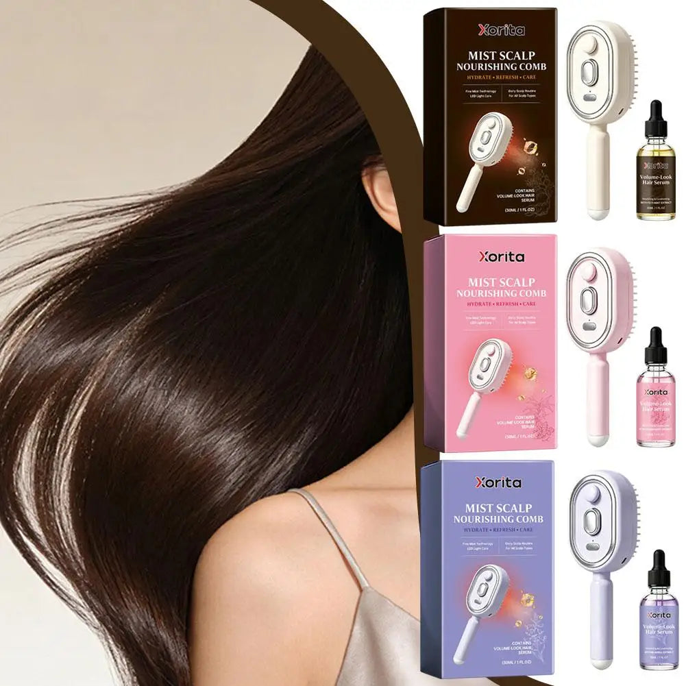  Electric Spray Air Cushion Scalp Comb Fine Mist Scalp Care Comb LED Therapy Massager Brush With Nourishing Hair Growth Serum