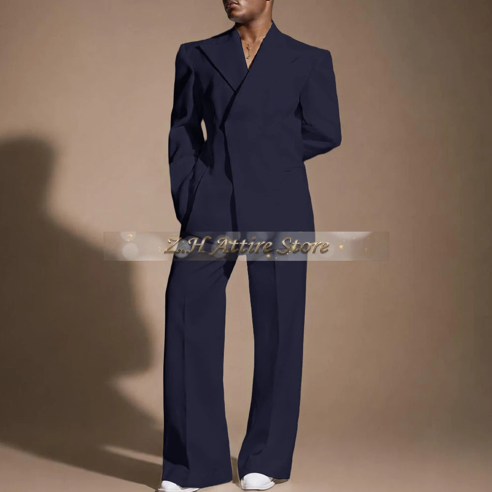 White Wedding Suit for Men 2-piece Set Double Breasted Jacket Wide Leg Pants Custom Slim Fit Prom Party Male Tuxedo