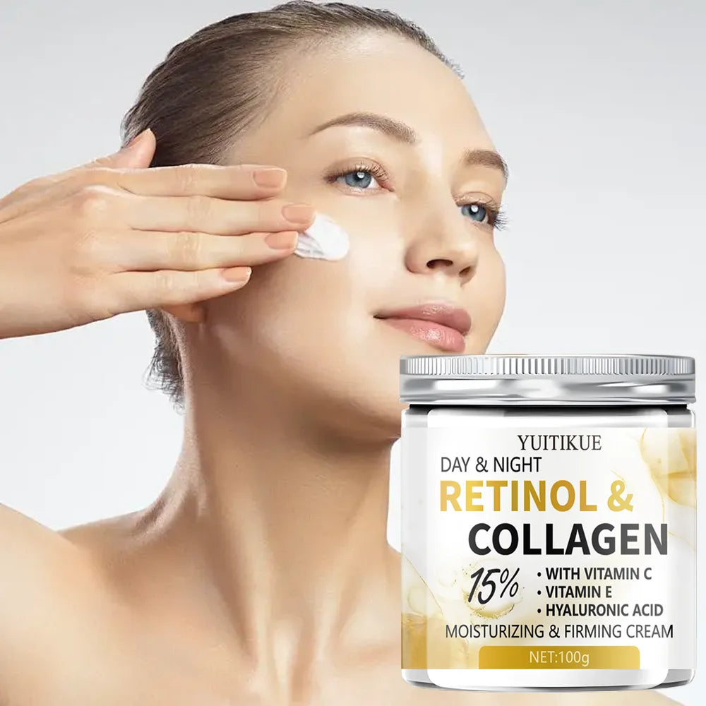 YUITIKUE Retinol Collagen Face Cream 15% Vitamin C E Hyaluronic Acid Day Night Moisturizing Firming Facial Cream Skin Care For W