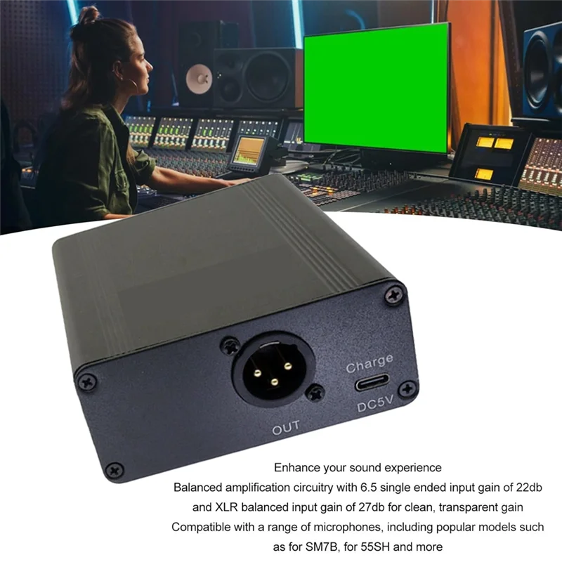 ABAC-Condenser Microphone Recording Equipment Compatible 48V Phantom Power Supply Outdoor Portable Rechargeable