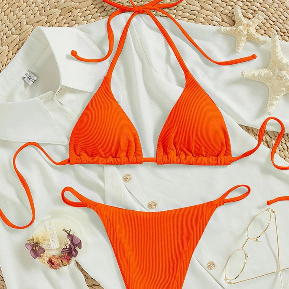 Customized LOGO women's new lace-up bikini swimsuit European and American sexy beach hot spring swimsuit
