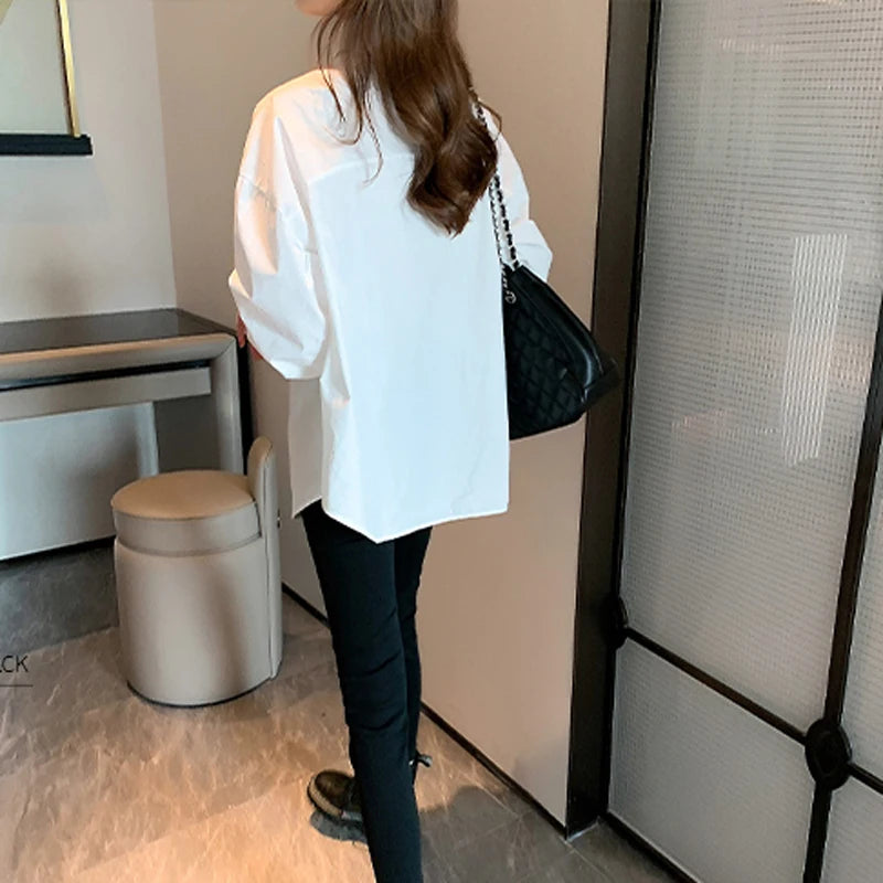 White Blouse Ladies' 2023 Autumn's new Korean-style Long-sleeved Casual Office Lady Shirt Loose Women Clothes Top Simple Shirts