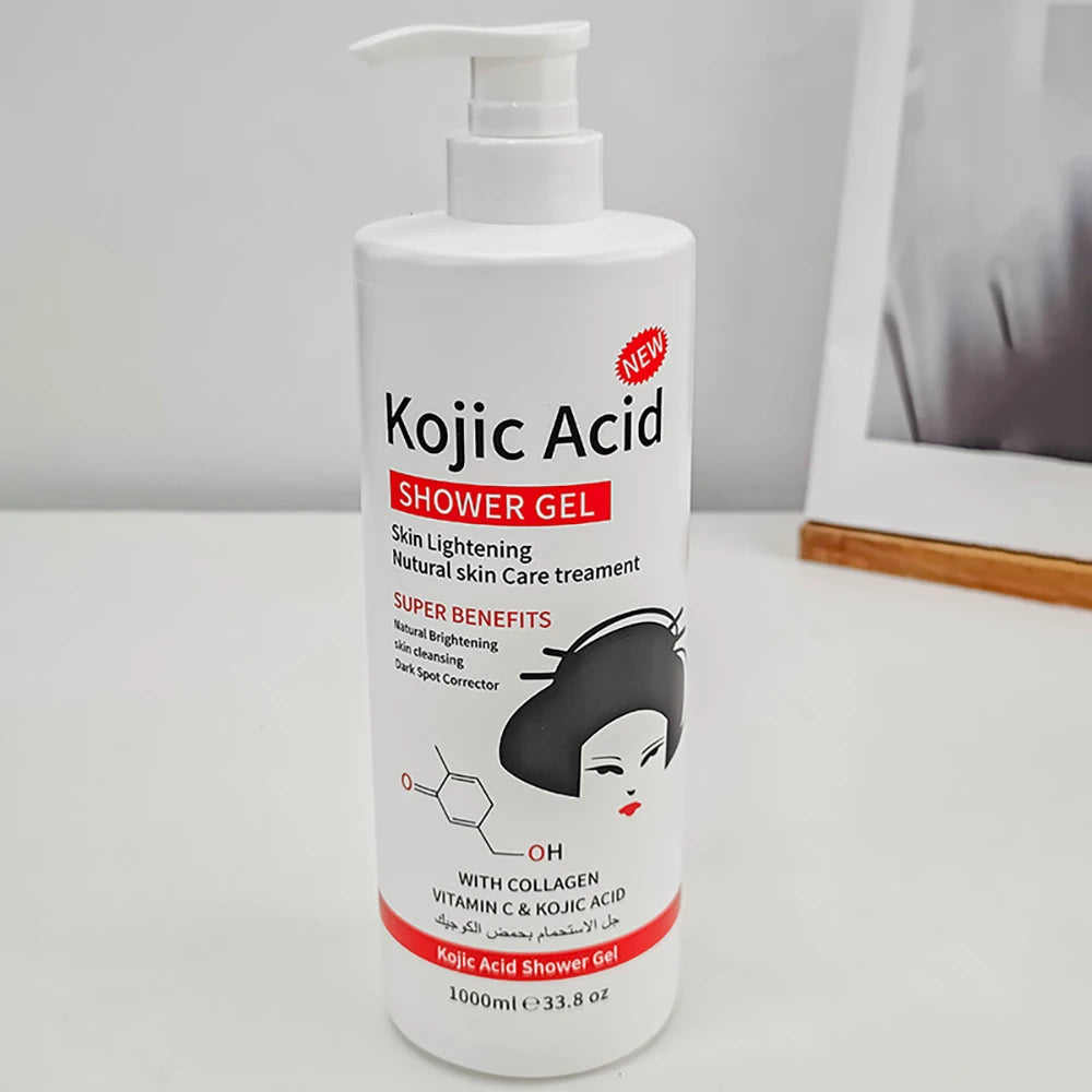 1000ml Kojic Acid Shower Gel Deep Cleansing Brighten Skin Body Wash Skin Whitening Exfoliator Body Care Moisturizing Skincare