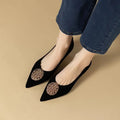 French Black Med Heels Women's Shoe Comfortable Office & Career Shoes Soft Leather Suede Pointed Shallow Shoes Pumps Zapatos