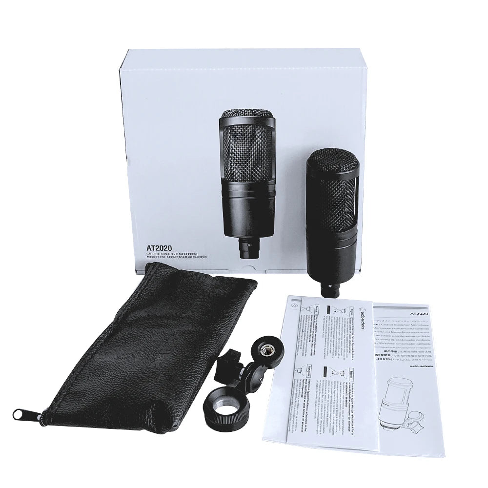 AT2020 Wired XLR Condenser Microphone Podcasting Desk Mic Stand Home Recording Studio For Singing Live Screaming