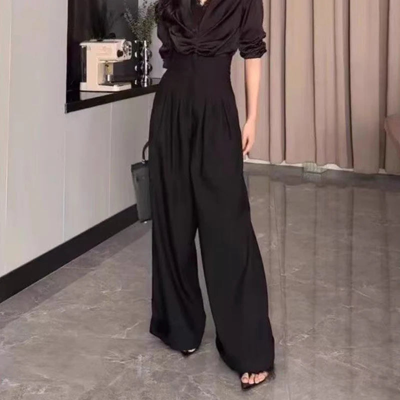 Office Ladies Ultra High Waist Wide Leg Pants Straight Drooping Spring Summer All-Match Long Suit Pants Casual Mopping Trousers