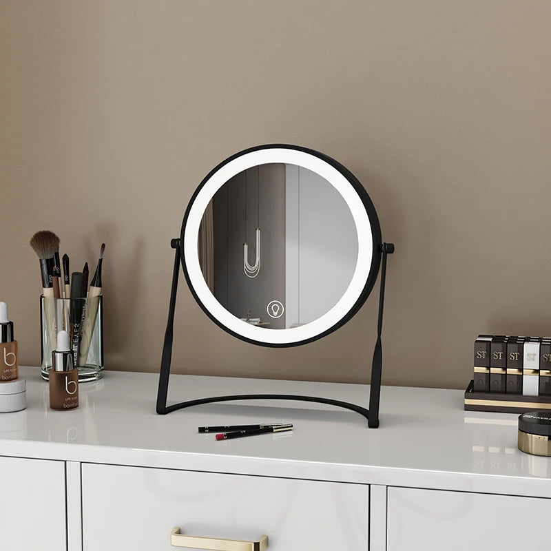 Aesthetic Small Mirror Girls Modern Bedroom Table Makeup Mirror Kawaii Pink Espejo Con Luz Led Para Maquillaje Home Decoration