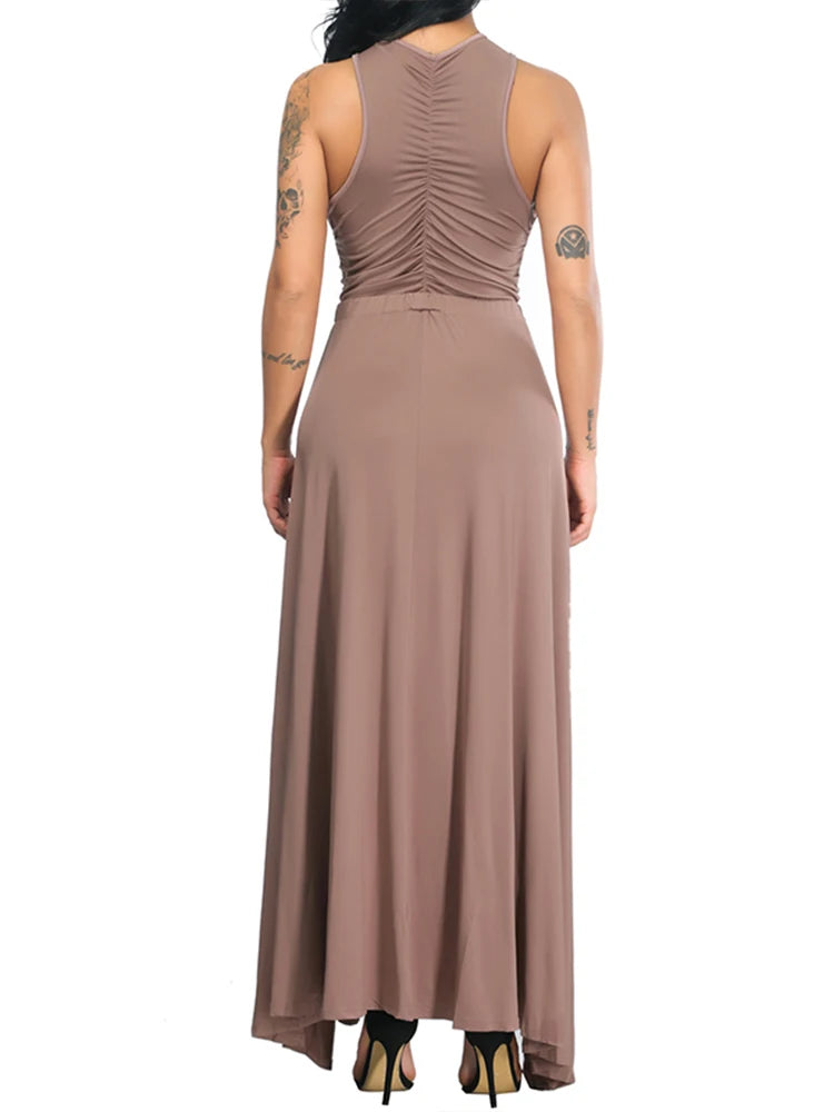Black Solid Sleeveless Dresses Women Summer Party Bodycon Hollow Out Sexy V Neck Split Maxi Dresses Open Waist Long Vestidos
