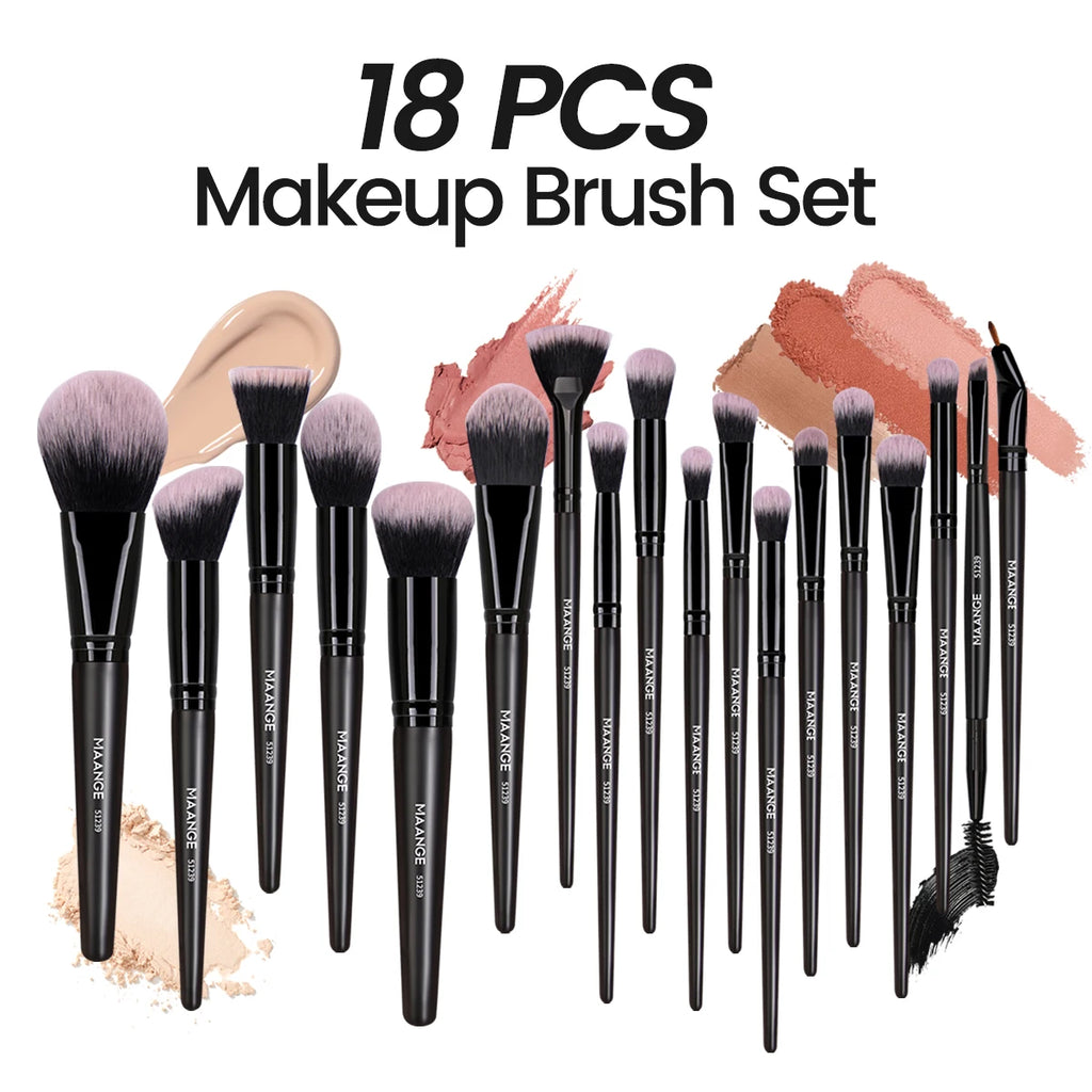 MAANGE 18PCS Professional Makeup Brushes Set with 1PCS Powder Puff Soft Detail Foundation Contour Blush Brush Beauty Tools