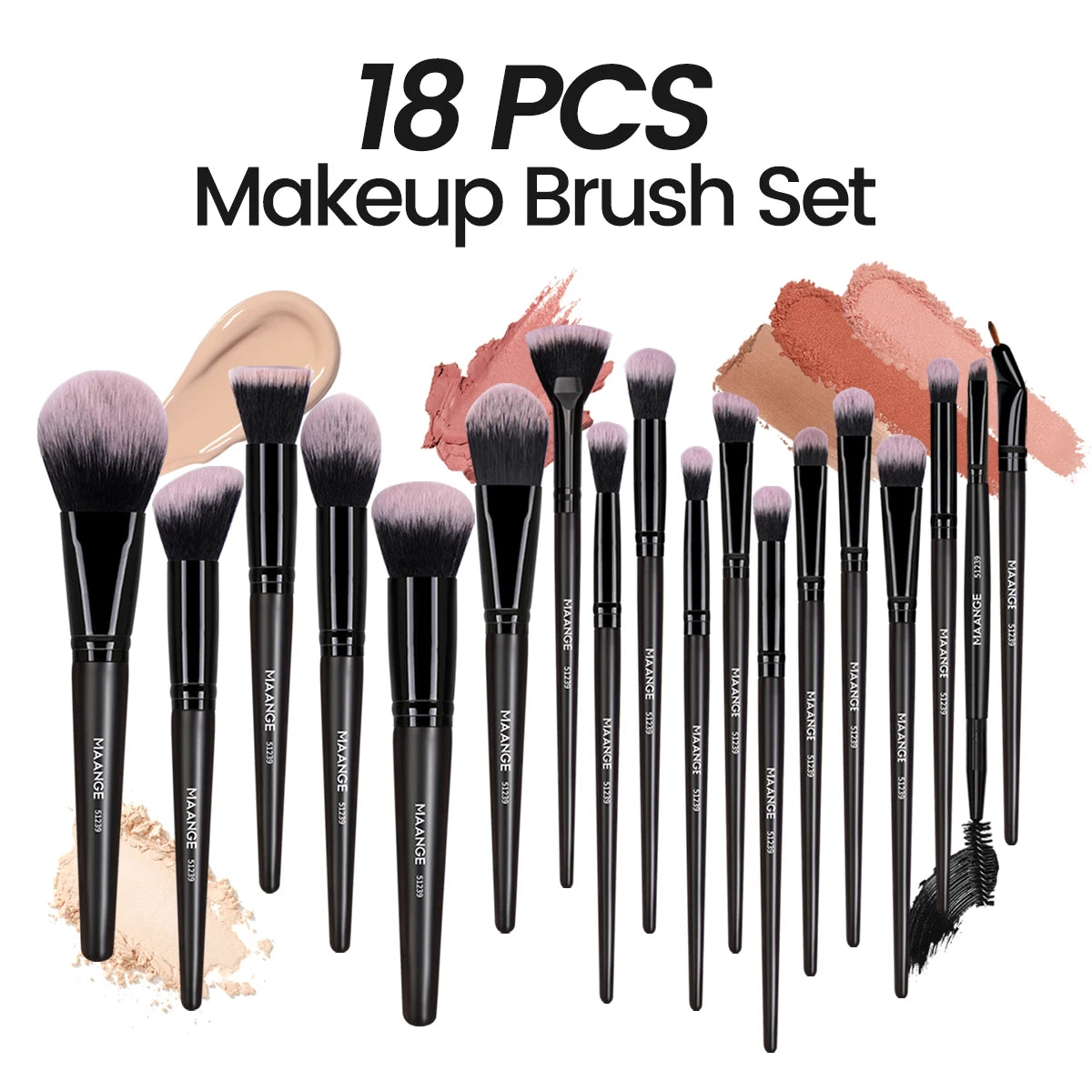 MAANGE 18PCS Professional Makeup Brushes Set with 1PCS Powder Puff Soft Detail Foundation Contour Blush Brush Beauty Tools