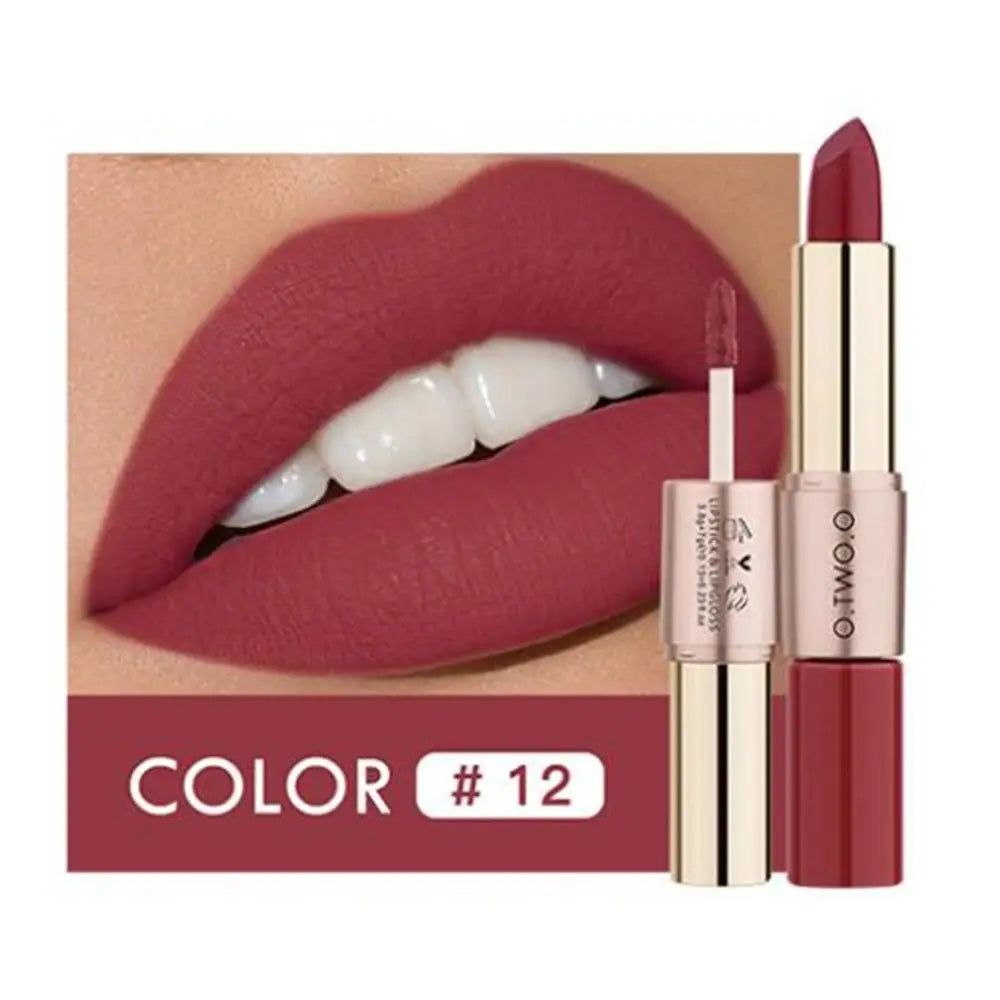 Waterproof 2 in 1 Matte Lipstick Lip Gloss 12 Colors Long Lasting Makeup Cosmetics Rouge Lips Stick Batom Mate