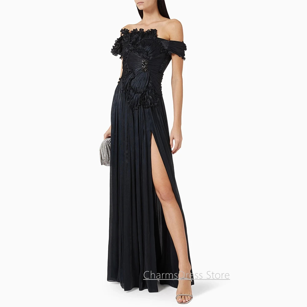Customized Sexy Evening Dress Vestidos De Fiesta Off Shoulder Ruched Pleated Crystal Split Dancing Party Gown Party Dresses