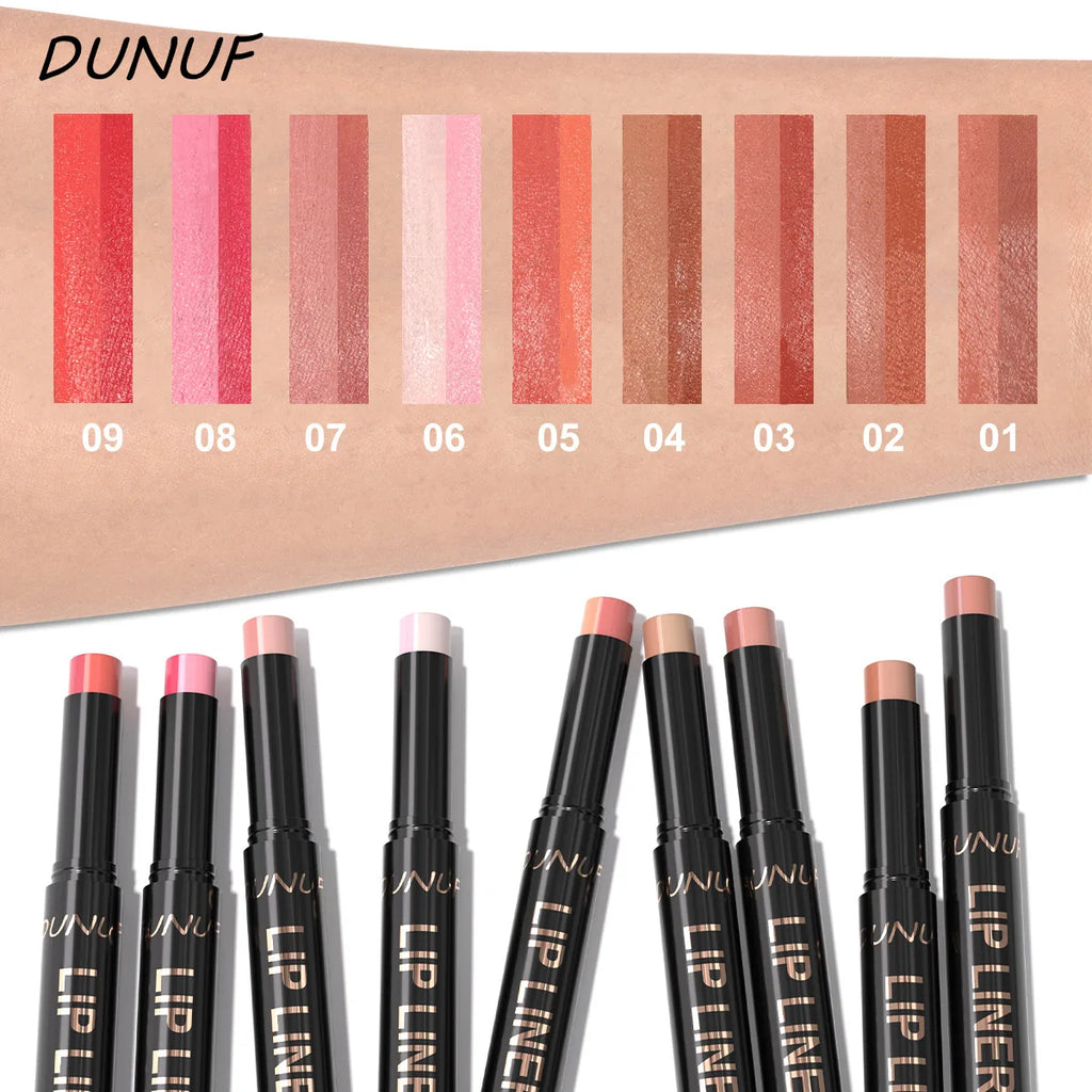 9 Colors 2-in-1 Lip Liner Lipstick, Dual-Ended Matte Lip Pencil, Easy Application Non-Stick Cup Longwear Lip Contour Crayon
