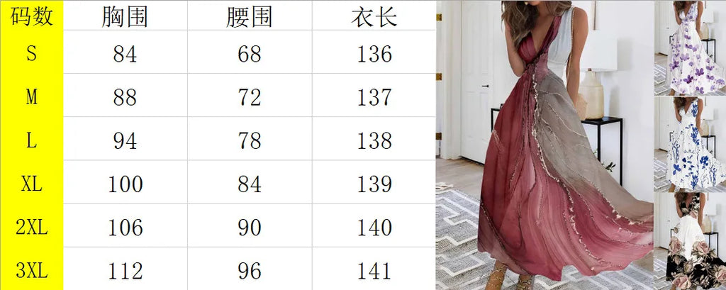 Women Dresses 2026 summer new V-neck high-waisted sleeveless floral printed sexy vest long dress women's clothing vestidoes