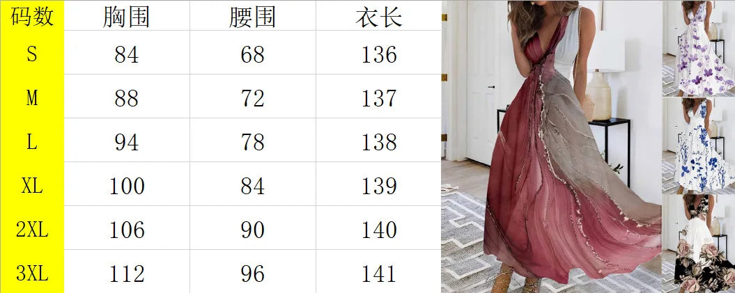 Women Dresses 2026 summer new V-neck high-waisted sleeveless floral printed sexy vest long dress women's clothing vestidoes