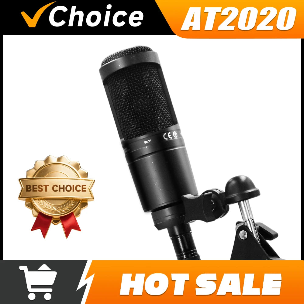 AT2020 Cardioid Condenser XLR Microphone for Studio Recording Podcast Vocal Live Streaming Professional Broadcasting Mic