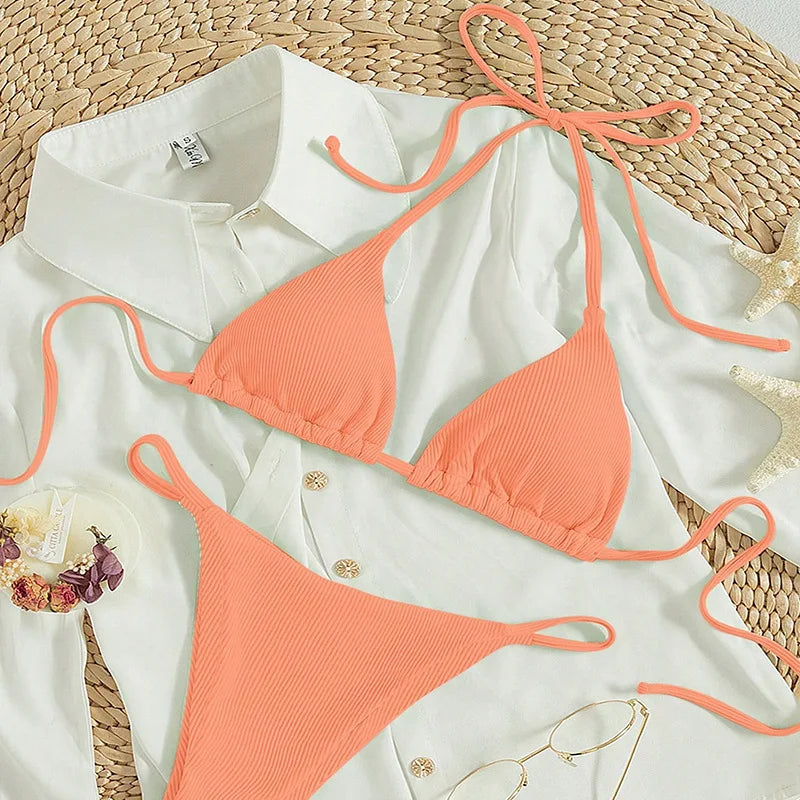 Customized LOGO women's new lace-up bikini swimsuit European and American sexy beach hot spring swimsuit