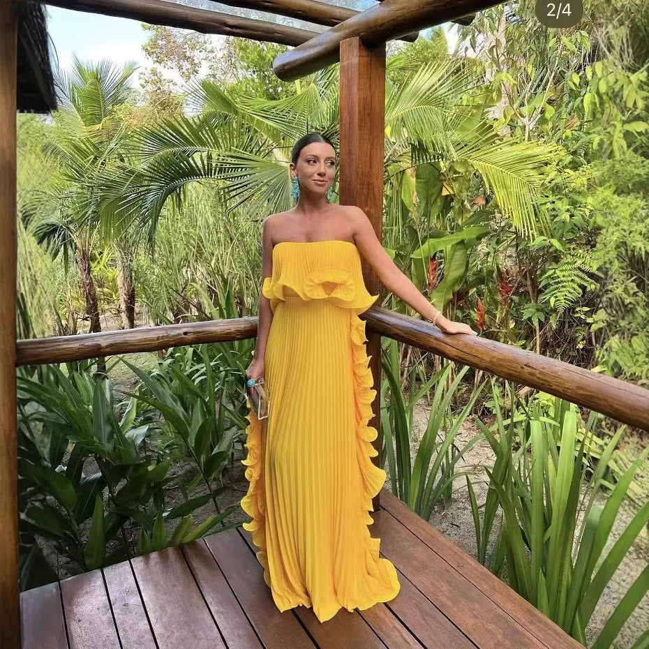 Summer Beach Sexy Bal Long Dr Women's Strapl Gown High Waist Polyester Material No Sve Fairy Skirt Sle