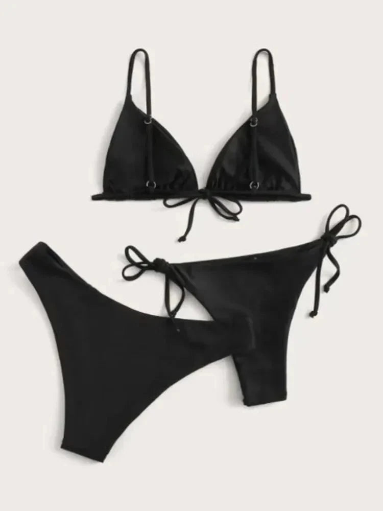 Women's Brazilian Push Up Bikini Set 3 Piece Bandage Swimsuit Two-Tone Black Green Quick-Dry Summer Beachwear Bathing Suit