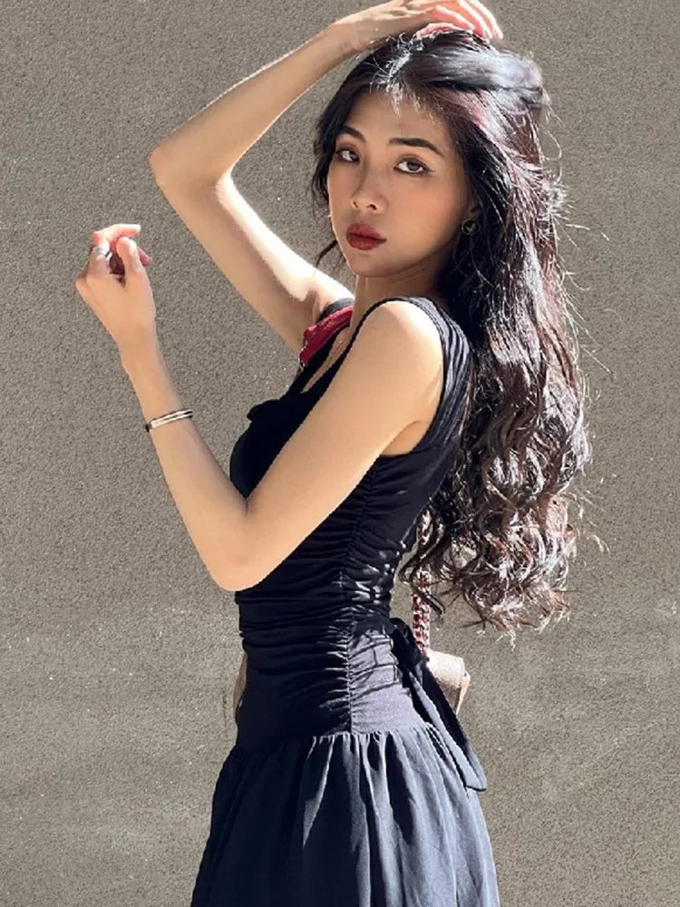 Elegant Slip Long Dresses Sexy Women Ruched Bodycon Solid Maxi Dress Spring Y2K Summer Temperament High-waist Vestidos