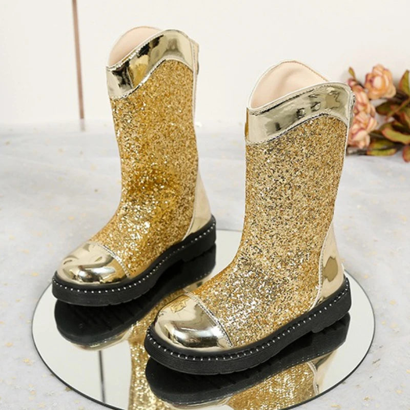 Botas Fashion Girls' Shoes 2025 Autumn New Item Kids Sequined Ankle Boots Comfort Non Slip Girls Leather Boots Zapatos De Mujer