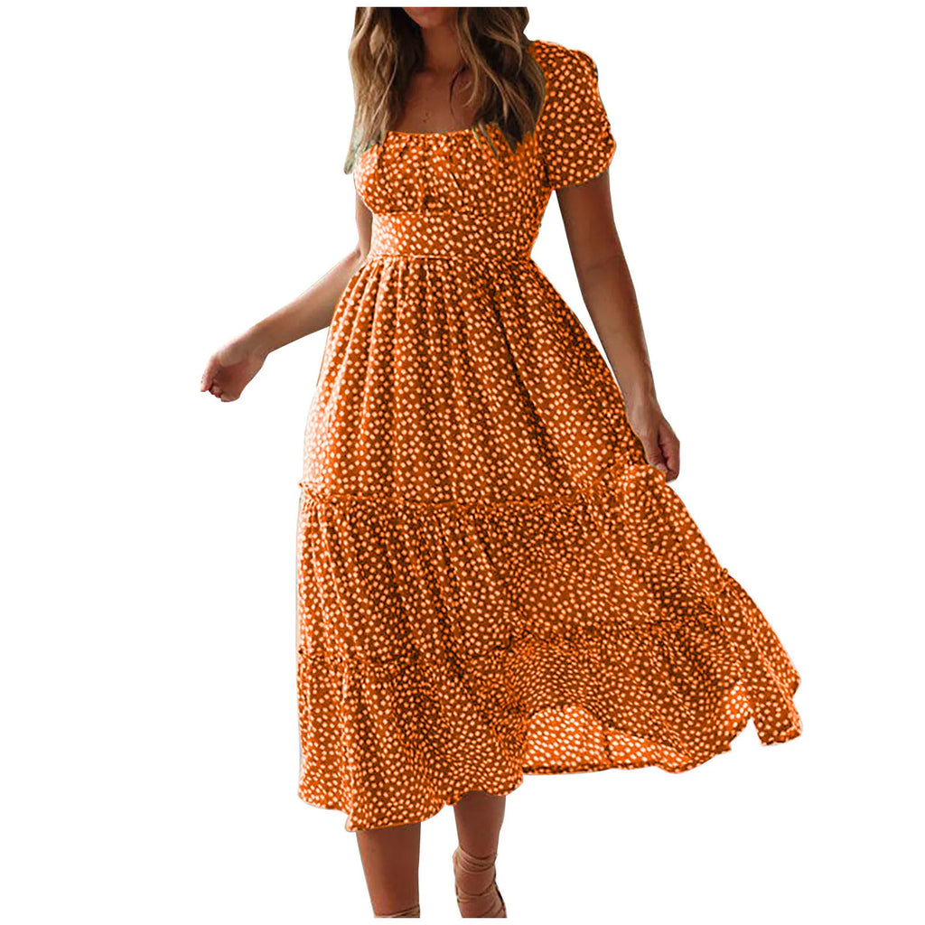 Vestidos Vintage Vintage Print Puff Sleeve summer Beach sweet dresses Casual Square collar floral maxi long dress festa 2026