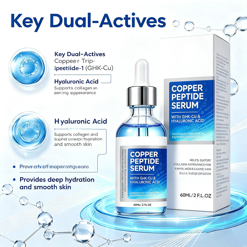 Korean Copper Peptide Skincare Set – GHK-Cu Firming Serum 60ml + Bakuchiol Multi-Peptide Cream Hydrating & Plumping Face Care