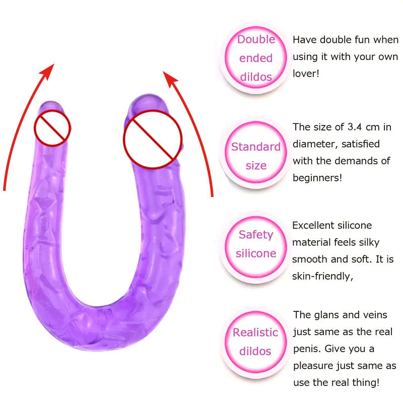 Realistic Penis Dildo Sex Toys For Woman U Shape Double Ended Flexible Jelly Dildos Penis G Spot Anal Stimulator Adult Sex Toys