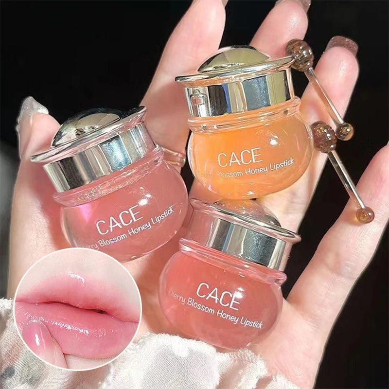 CACE Cherry Blossom Honey Lip Balm — Deeply Hydrating and Plumping, Water-Rich Glossy Finish, Non-Sticky,