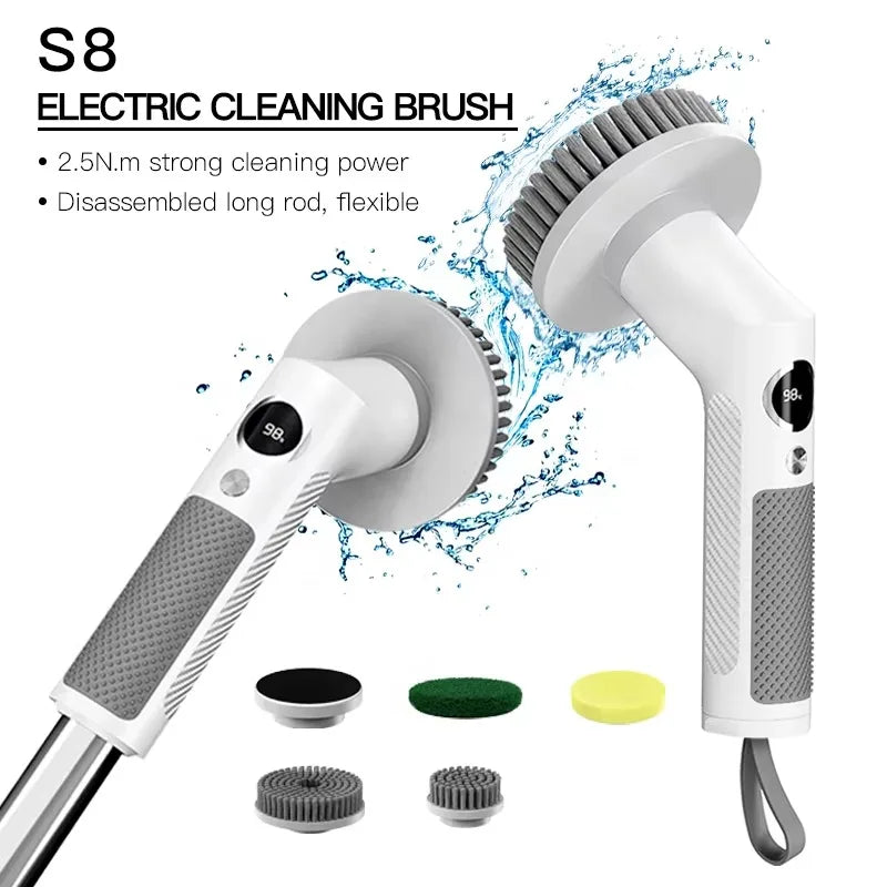 Cepillo Eléctrico De Limpieza Hogar IPX6 Impermeable Cepillo Limpieza Eléctrico Ligero Con 4 Cabezales Electric Tile Cleaner