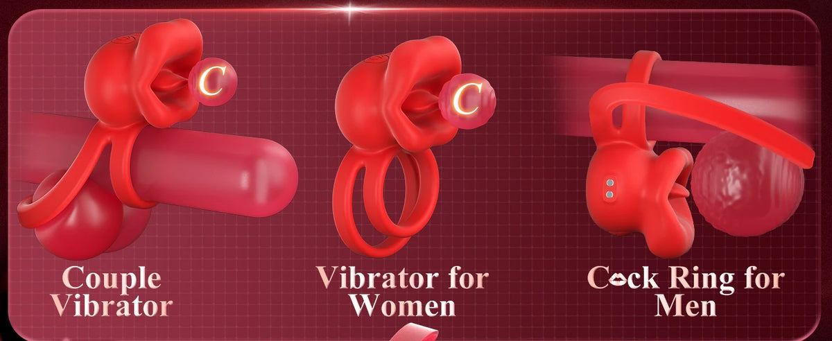 Vibrating Penis Ring with Tongue Licking Clitoral Stimulator Delay Ejaculation Cockring Penisring Sex Toys for Men Adults 18