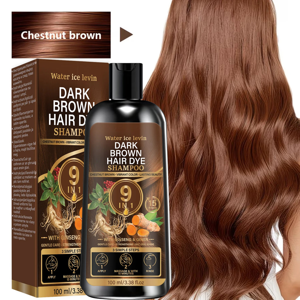 Dark Brown Color Enhancing Shampoo with Keratin & Biotin – Gentle Strengthening Hair Care with Ginseng & Ginger, Natural Chestnu