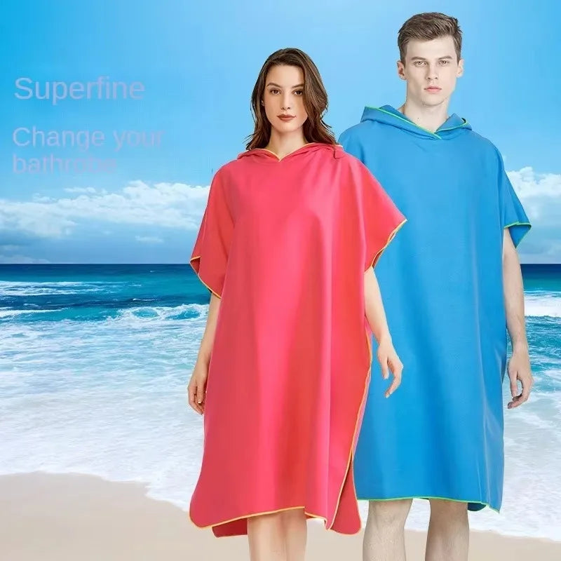 Microfiber Bathrobe Towel Hooded for Adult Swimming Beach Bath Towel Quick Dry Absorbent Wearable Robe with Sleeves