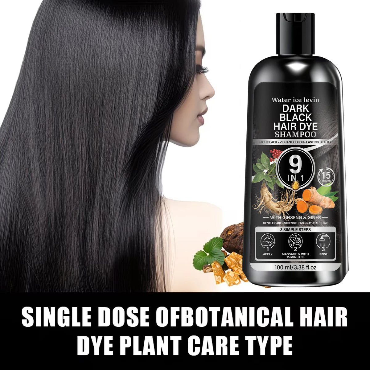 9‑in‑1 Herbal Black Hair‑Nourishing Shampoo With Ginseng Ginger Boost Hair Shine Soften Dry Strands Gentle Daily Hair Care