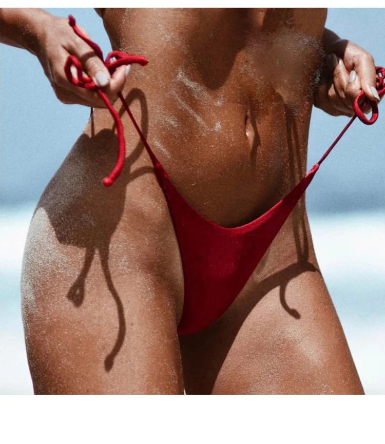 Ladies Sexy Thong Bikini Bottoms Tie Side Swimwear Low Waist Briefs Comfortable Summer Bathing Suit For Beach Swimming