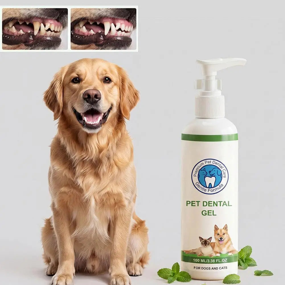 Natural Plant-Based Pet Dental Gel for Dogs & Cats,100ml Tartar & Plaque Remover, Gentle Breath Freshener No-Rinse Oral Care Gel
