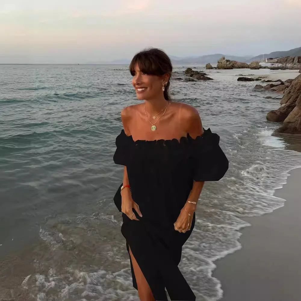 Women Sexy Causual Sleeveless Ruffles Midi Dress Boho Solid Beach Sundress Loose Dress 2025 Summer Elegant Vestidos