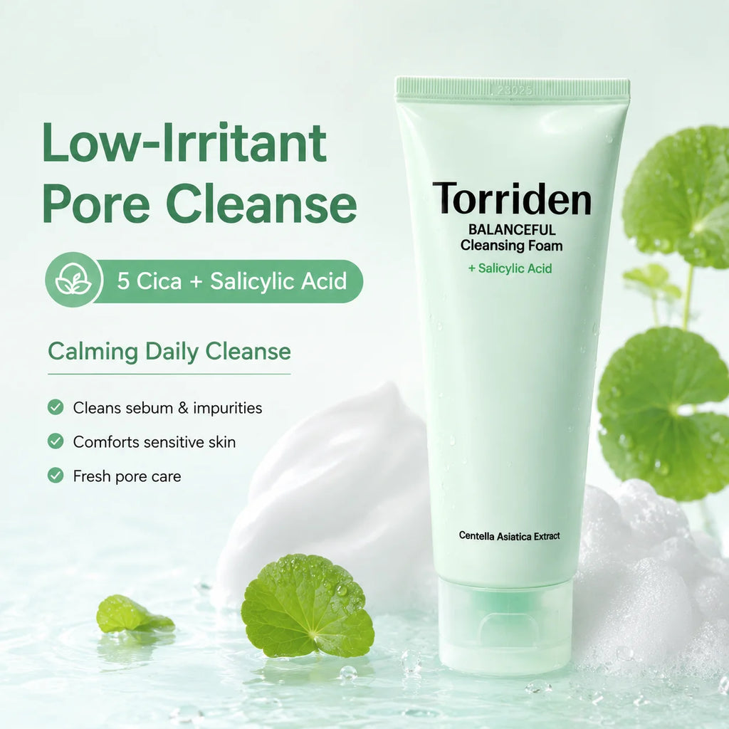 Torriden DIVE IN Balanceful Korean Skincare Set Salicylic Acid Centella Cleansing Foam to Hyaluronic Acid for Moisturizer Cream