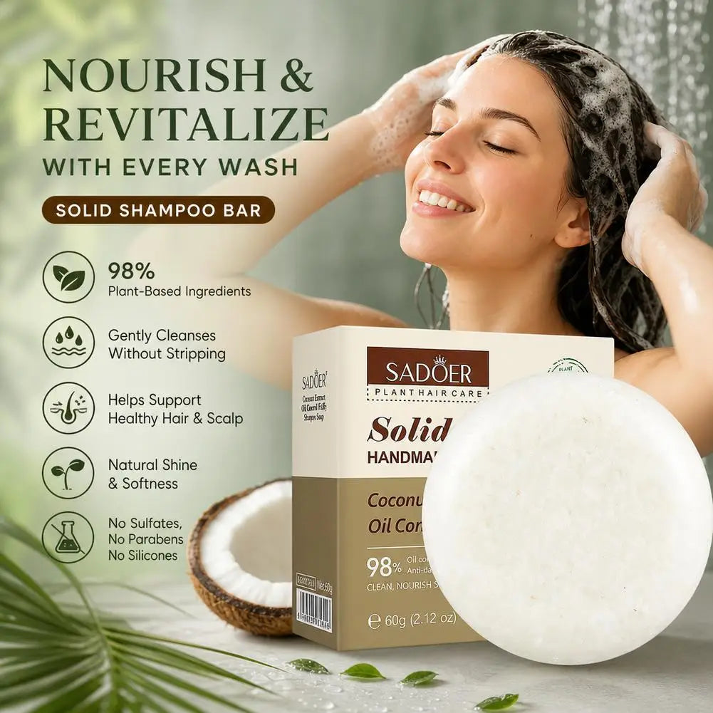 Coconut Solid Shampoo Bar 60g Travel Friendly Compact Handmade Soap No Residue Voluminous Deep Cleansing Hair Repair Hair Care