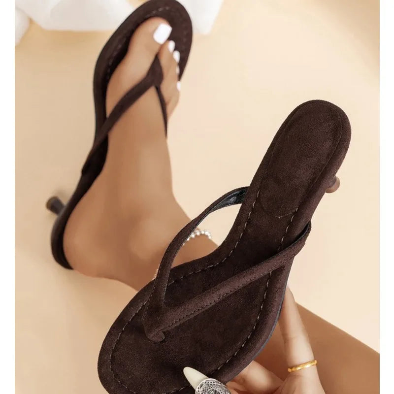 2026 Summer Fashion Thin Low Heels Slippers Women Round Clip Toe Beach Casual Sandals Flip Flops Mules Shoes Zapatos De Mujer