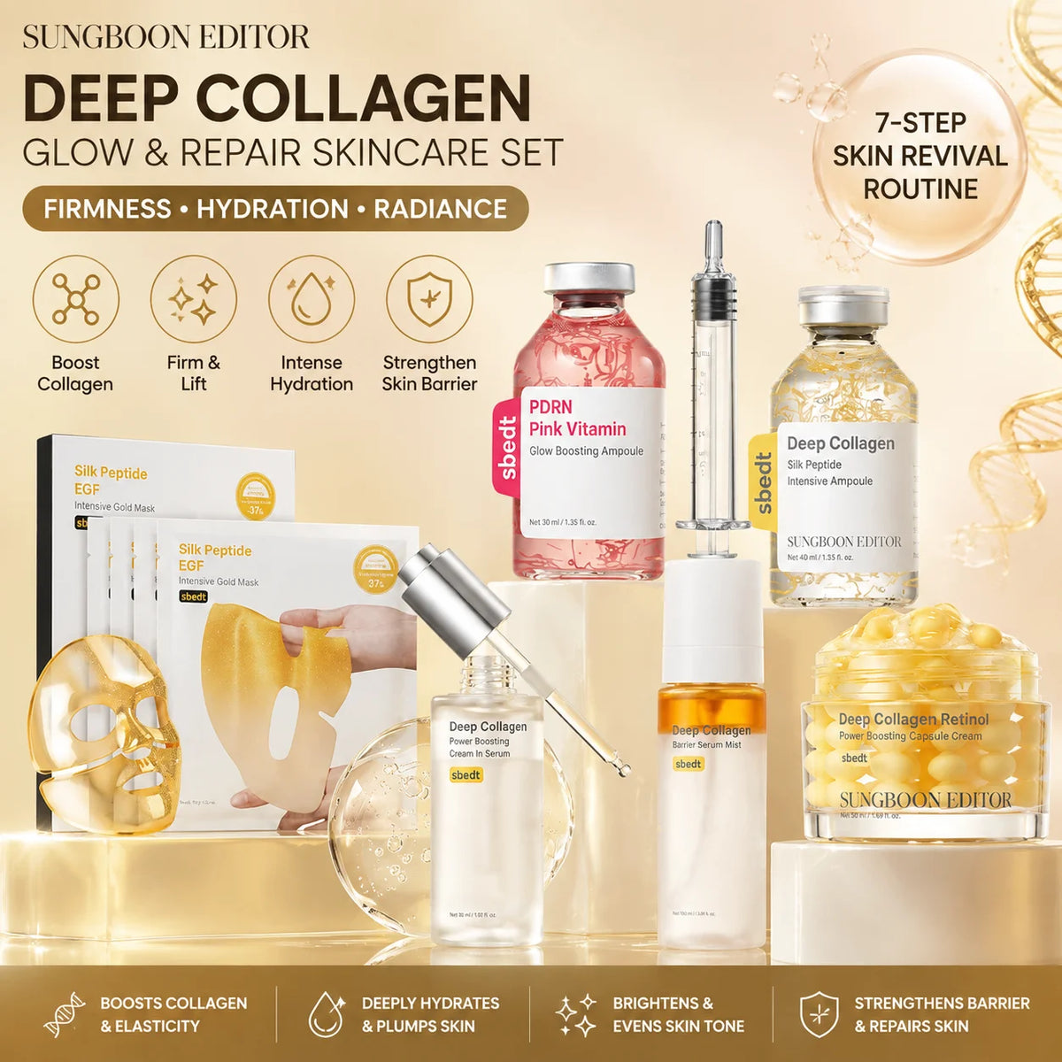 Deep Collagen Silk Peptide Intensive Lifting Ampoule Essence, Retinol Capsule Cream, Barrier Repair Mist Mask Korean Skincare